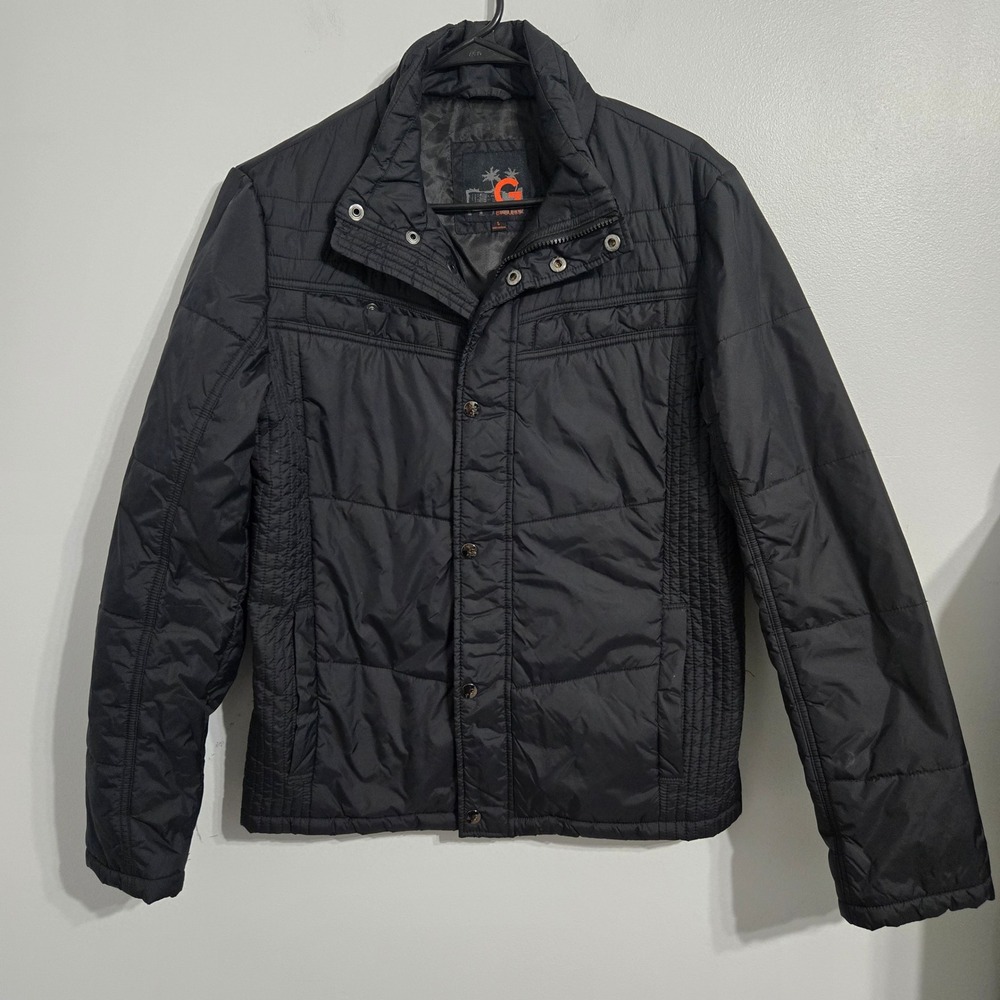 V#56 G by Guess Quilted Puffer Jacket Black Snap Button Collar Full Zip Size S